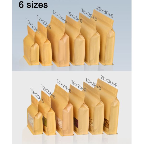 Oem Kraft Paper Food Resealable Paper Pouches With Window
