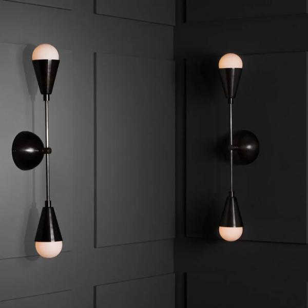 Modern Nordic Brass Cast Ceramic Lampshade Wall Lamp for Living Room Bedroom Hotel Bedside Linear Triad Sconce