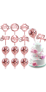 Birthday Paper Fans Banner Confetti Balloon Fireworks Golden Cupcake Topper For Gold Theme Party Decor Girl Boy Kid