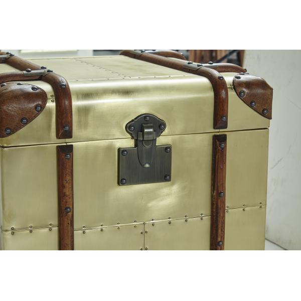 Office Lifted Cover Brass Leather Storage Trunk Full Genuine Leather Handle