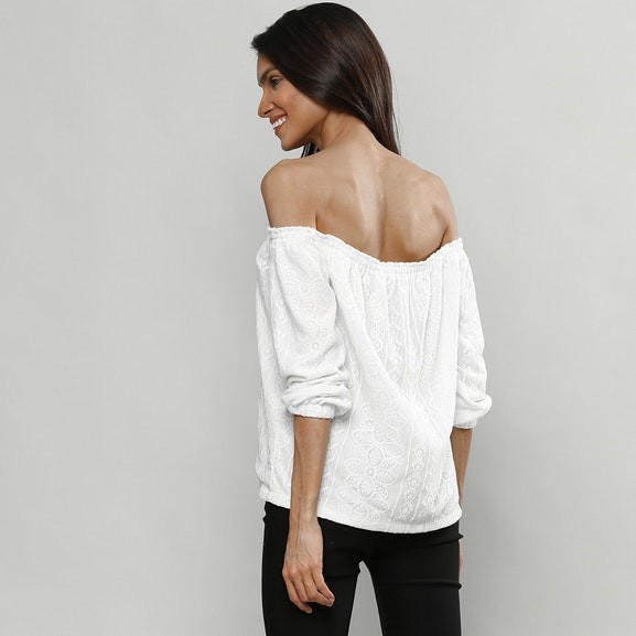 Newest Design Women Lace Blouse Off Shoulder Design Hot Sale