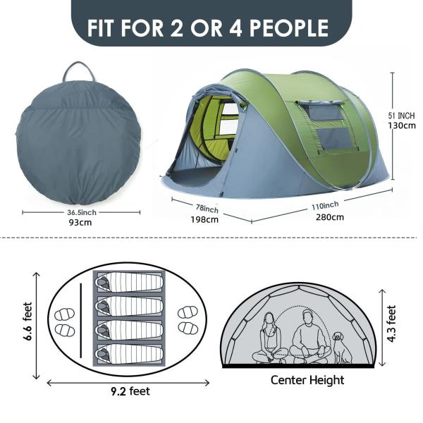 Easy Pop up Four-season Glass Fiber Camouflage Tent Vestibule Double Layer Waterproof Big Space 2-8 People Automatic Opening