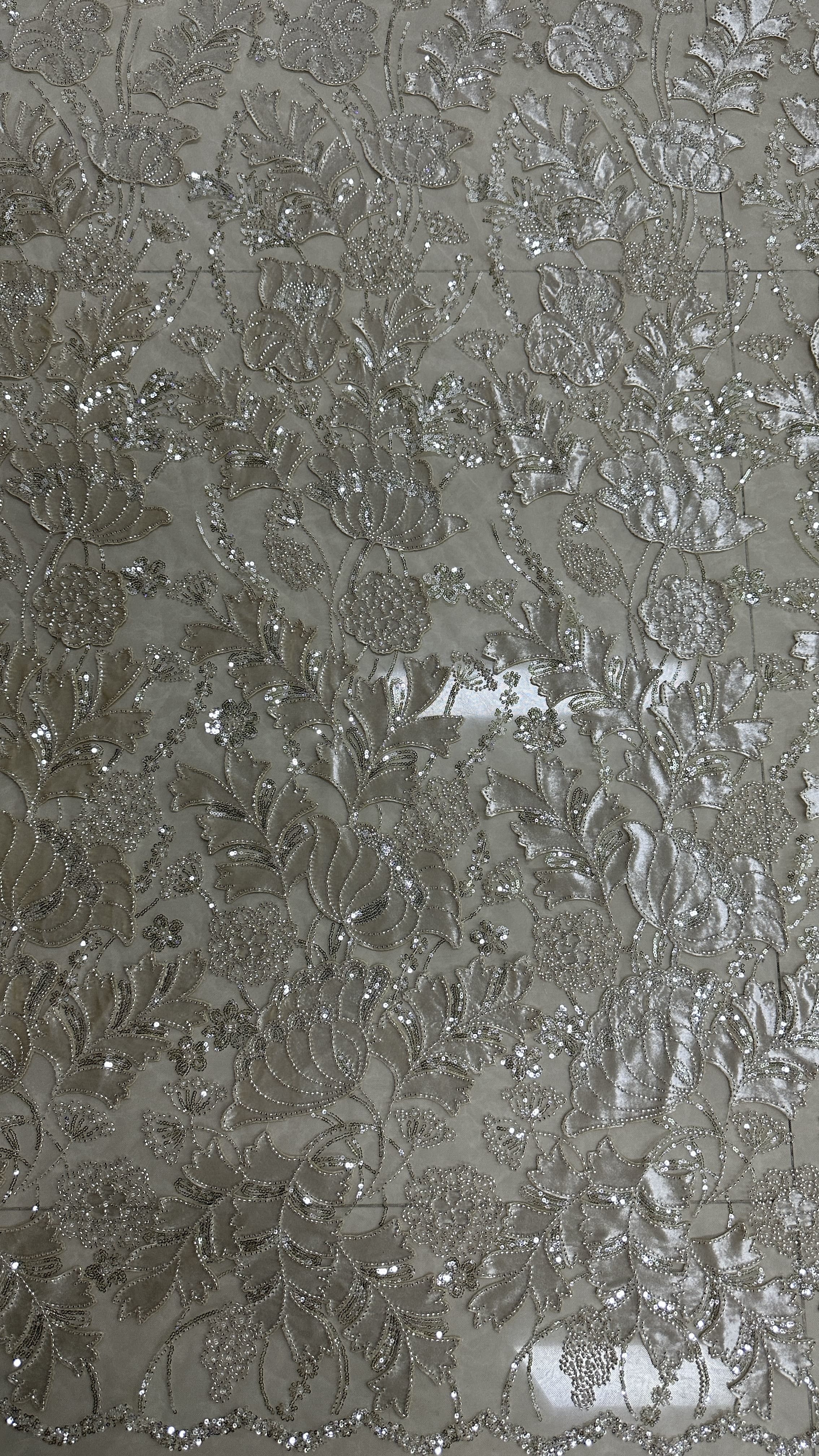 High-End Bridal Sequin Lace Fabric 3D Floral for Wedding Gowns Soft Bridal Lace Fabric for Elegant Wedding Dresses
