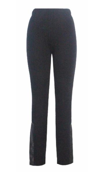 Long Ladies Skinny Trousers Womens Straight Leg Trousers With Pu Back Patch Design