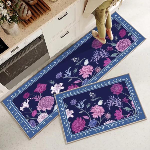 Plant Flower Printing Kitchen Floor Mats Non Slip 40*60mm Rectangle