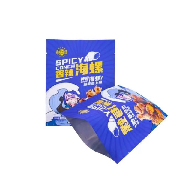 Logotipo personalizado Bolsa de plástico brillante Concha picante Embalaje de alimentos Bolsa de sellado Bolsas de sellado térmico Bolsas de sellado de 3 lados Bolsa de sellado