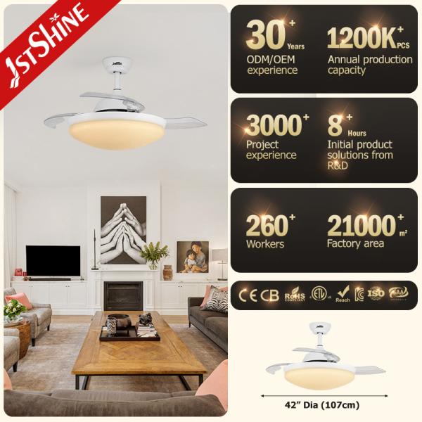 Controle Wi-Fi inteligente Ventilador de teto de luz LED pequeno invisível para quarto 42 polegadas