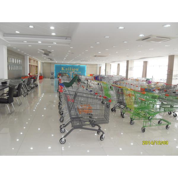Small Wire Mesh Shopping Trolley Carts For Grocery Store , Blue Handle With Logo 60KGS