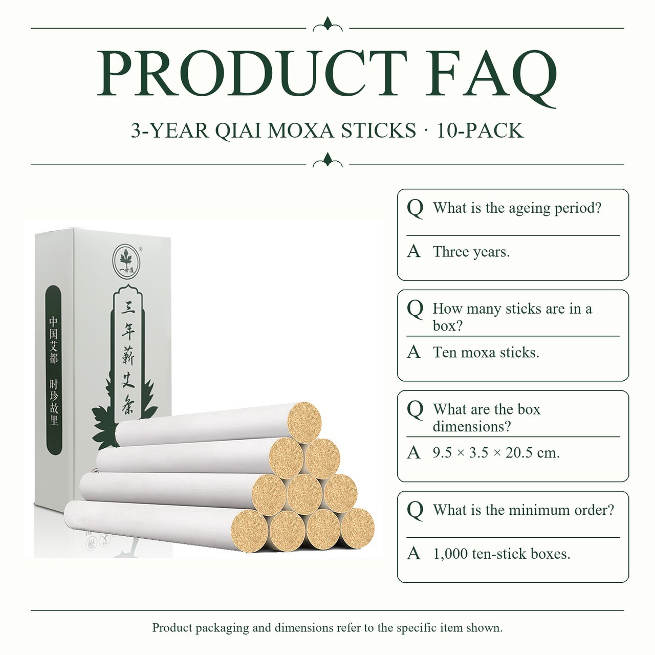Three-Year Aged Qiai Moxa Sticks in a 10-Piece Box for Wholesale