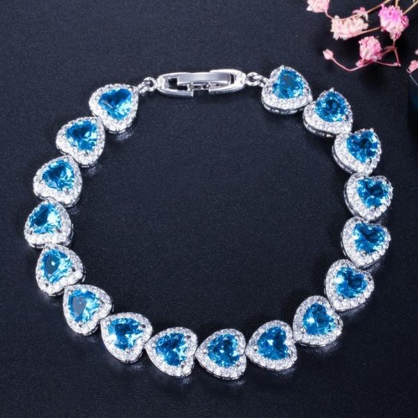 Elegant Prom Party Bracelets Jewelry Heart Shape Bracelets Blue Purple Red Green Yellow Crystal Stone Charm Bracelets