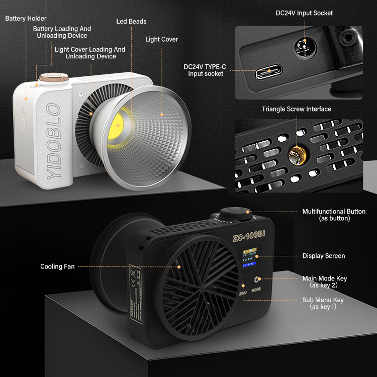 Беспроводное управление 0,4 кг Cob Led Video Light 100watt Vlogging Kit USB зарядка Фотография освещение