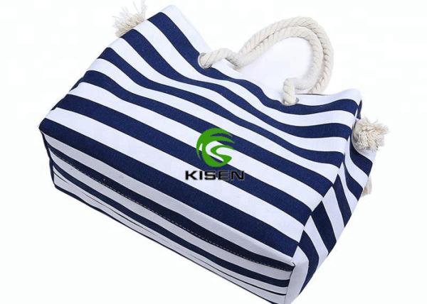 Large Capacity Canvas Striped Bag , Heavy Duty Ladies Beach Bag OEM Accepted