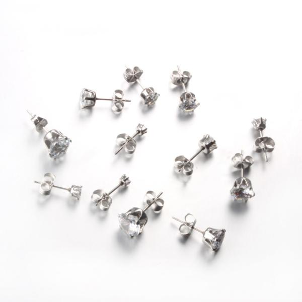 Jewelry Zircon Earrings Women's Stainless Steel Round Clear Cubic Zirconia Stud Earring