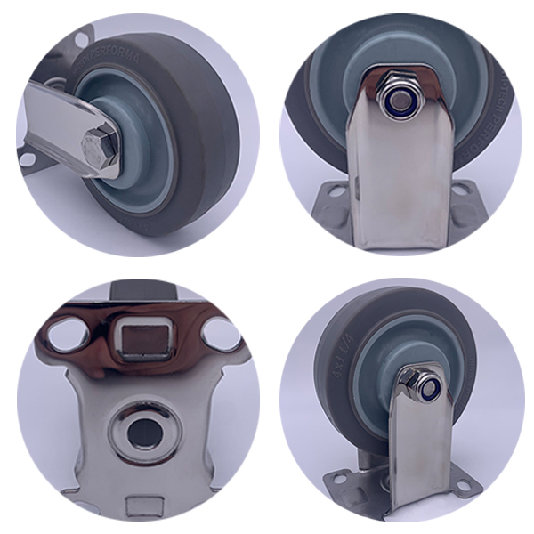 TPR Tread Rigid Plate 3 Inch Caster Wheels Stainless Steel