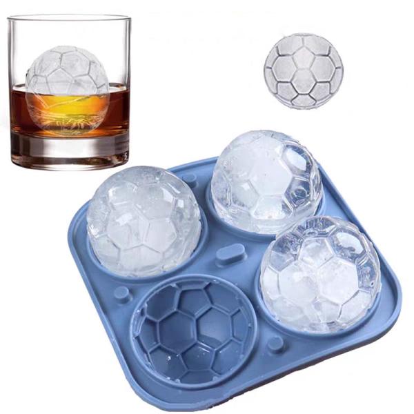 MHC Eco-Friendly Silicone Ice Cube Trays For Freezer With Cover Balls 3D Football Round Ice Mould