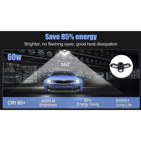 60W Deformable LED Garage Light ETL Certificated LED Adjustable Garage Lights IP40