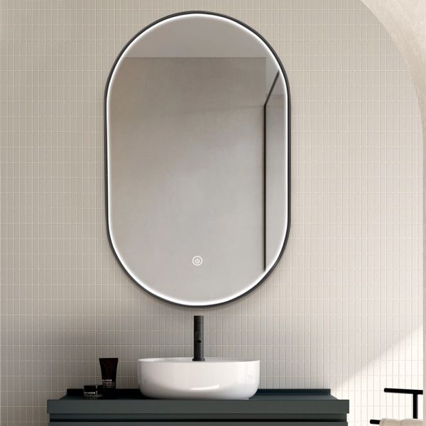 Waterproof Ip44 Arch Bathroom Mirror Custom Size LED Mirror With Black / Gold Frame