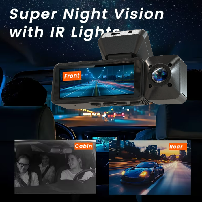 4K Triple Lens Dash Cam With WiFi Car Recorder 1080 Inside Rear Recording