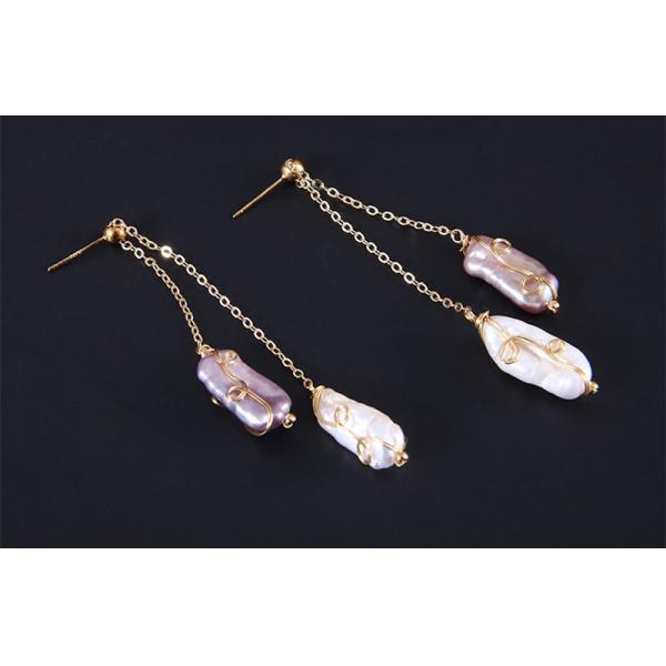 New Natural Baroque Pearl Stud Earrings Hand made Metallic Twist Braided Design Pearl Natural Baroque Pearl Earring