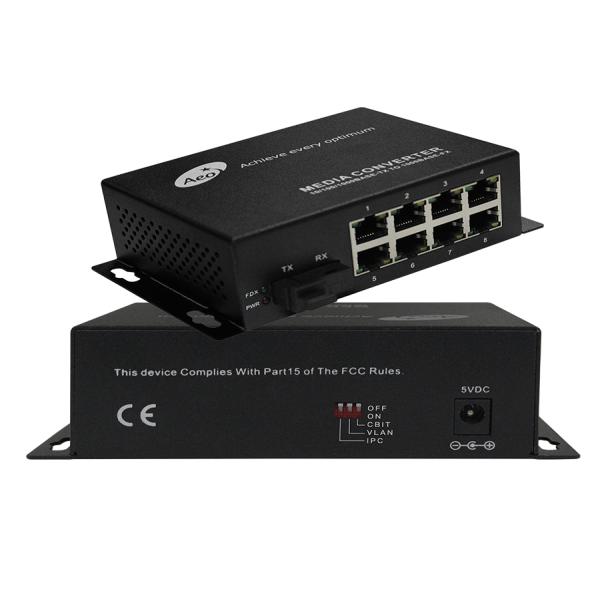 коммерчески порт POE локальных сетей волокна 8 конвертера 1 средств массовой информации 10/100Mbps