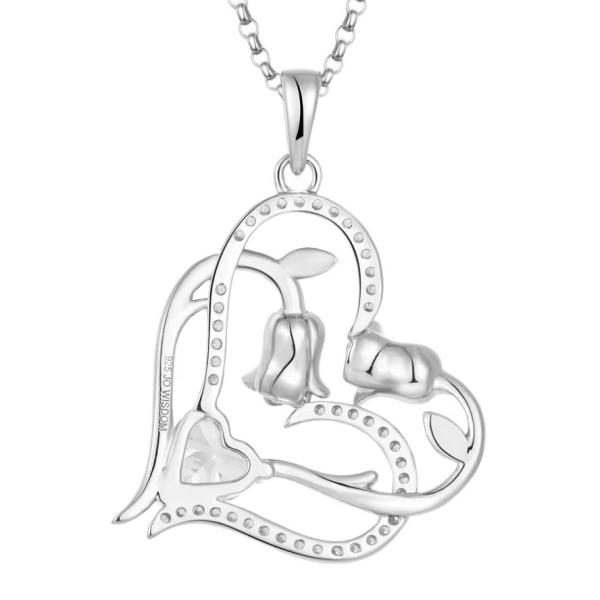 YASVITTI OEM Women Gift Heart to Heart Necklace Zirconia Rhodium Plated Sweet 925 Sterling Silver Double Heart Necklace