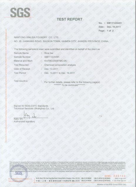 Crusher Spare Parts Manufacturer Certifications