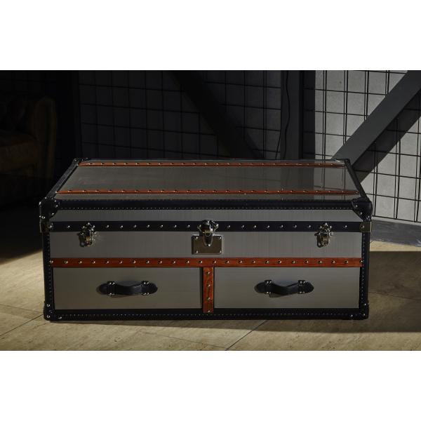 Brush Stainless Steel Side Coffee Table , Antique Vintage Trunk Coffee Table Business Storage