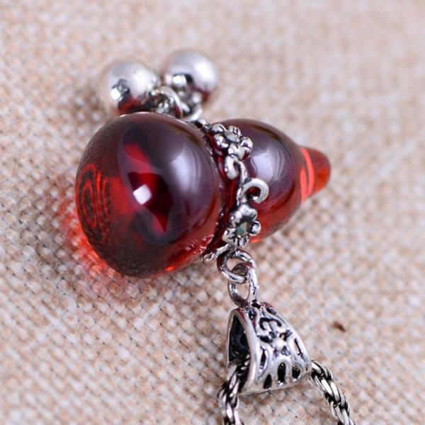 Thai Sterling Silver Pendant Necklace with Gourds Shape Red Cubic Zircon Charm(XH0384)