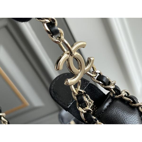 Black Chain Mini Sling Bag Branded Chanel Hobo Handbag Calfskin Leather