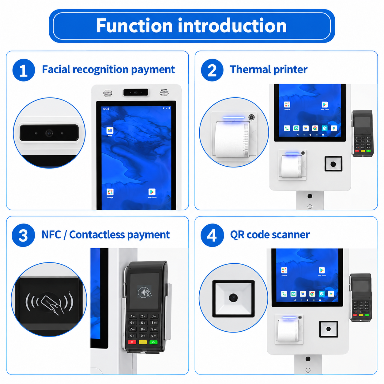 21.5 Inch Self-Service Ordering Kiosk with HD Camera, 80mm Thermal Printer & 1D 2D Scanner All in One Touch POS Terminal for Restaurant & Retail