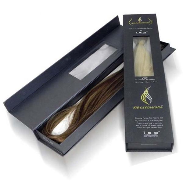 Caja de embalaje de peluca con ventana personalizada para peinado de moda, caja exterior de papel para peluca