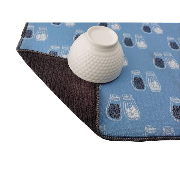 38x50cm Quick Dry  Blue Printed Microfiber Dish Drying Mat For Kitchen