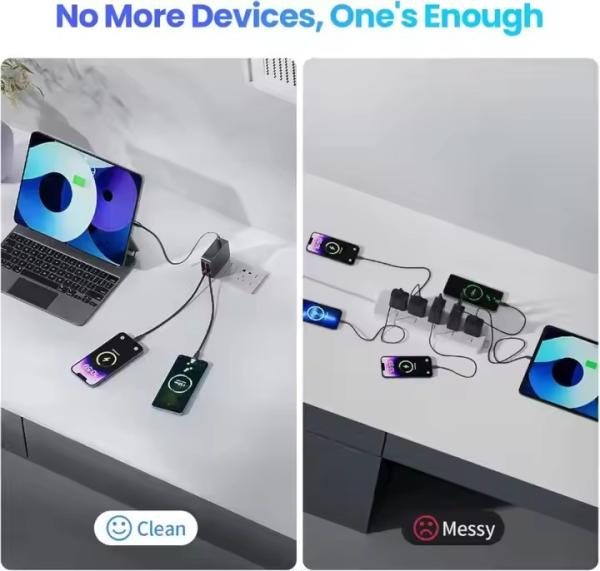 卸売 35W GaN 急速充電トラベルチャージャーアダプター 折りたたみ式 電話の急速充電用 2 本の格納式急速ケーブル付き