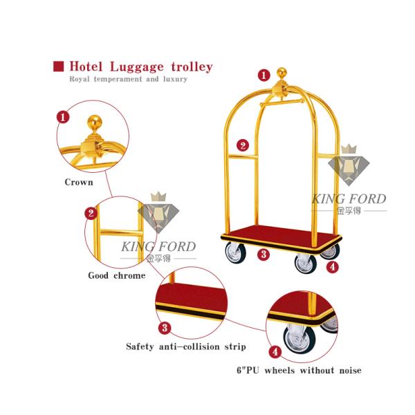 610*1050*900MM Bellboy Hotel Luggage Cart Brushed Finish