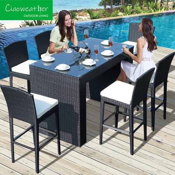 NO Folded Leisure Garden Bar Table and Modern Design All Weather Durable Outdoor Bar Set with Rattan Bar Stool