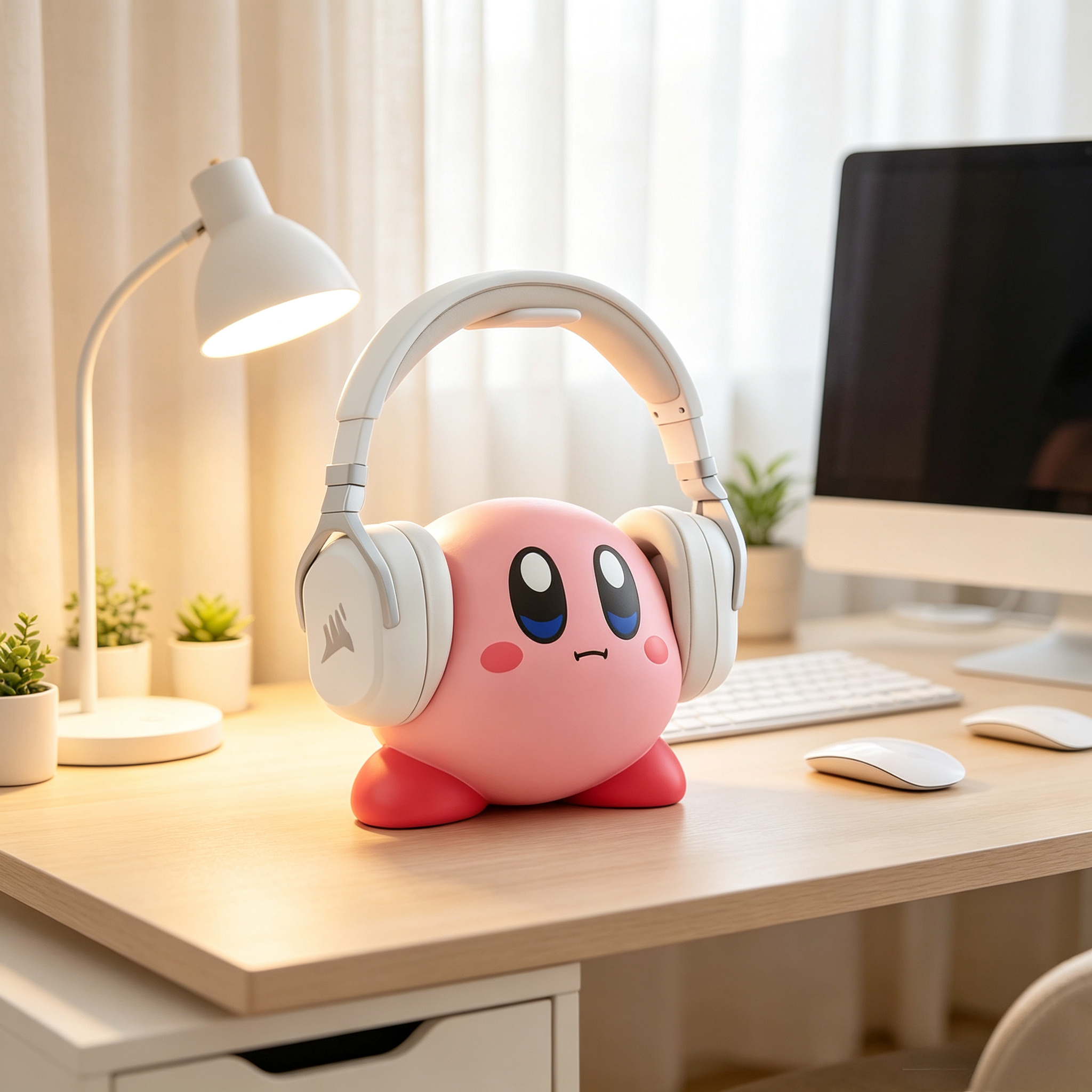 Hand Painted 3D Printed Services Products Cute Kirby Shape Headphone Holder For Desktop