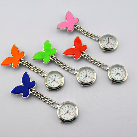 Fashion Butterfly Metal Nurse Doctor Watch Clip Nurse Hang Watch With White Face, Brand Your Own Logo,10 Colors Stock