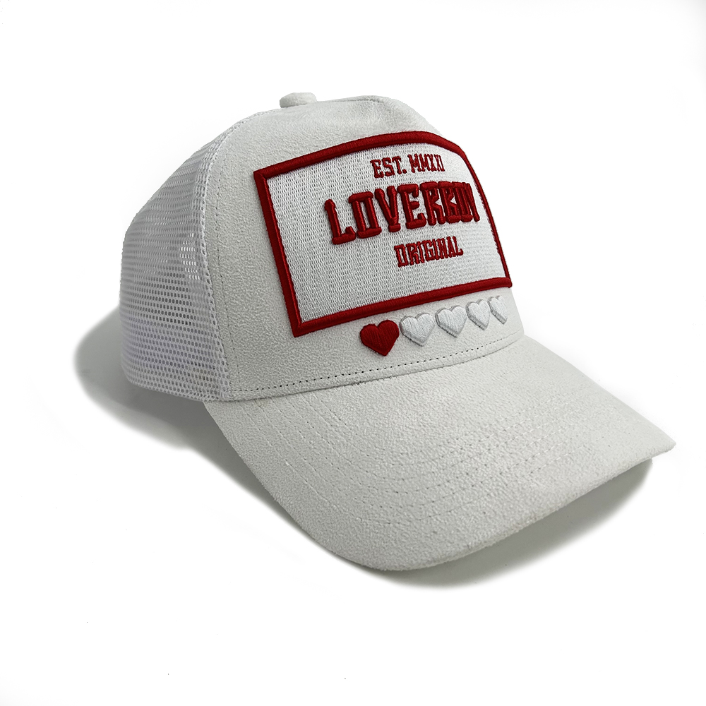 Fashion Classic Mesh Suede 5 Panel Trucker Cap 3D Embroidery Patch Snap Back Unisex