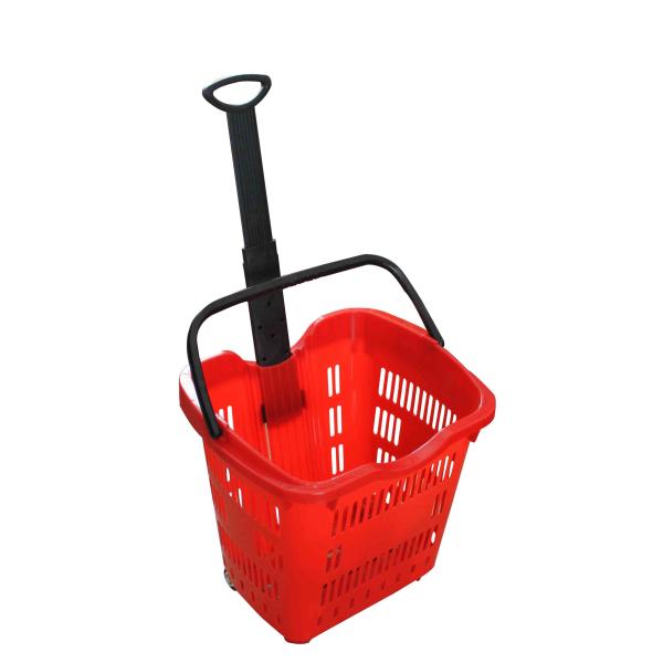 Colorful Plastic Rolling Shopping Basket With Wheels 55l , Plastic Shopping Trolley Baskets