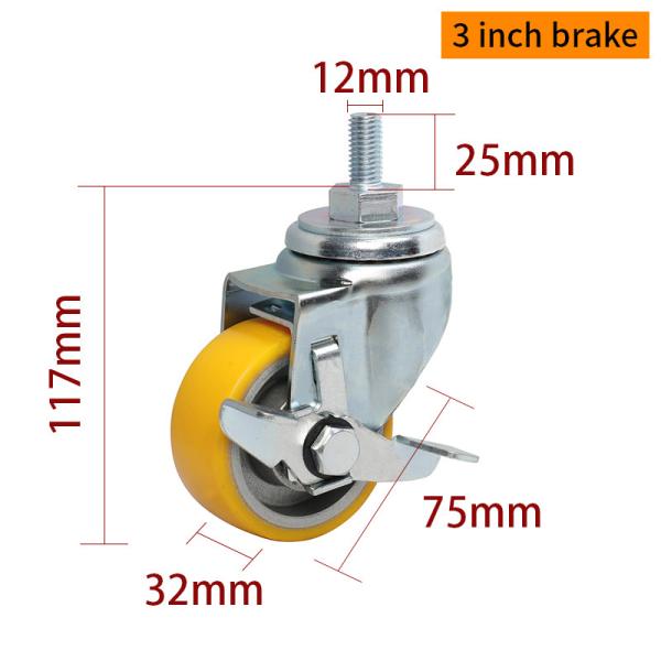 EDL Medium Duty 3 pulgadas 150 kg TPU amarillo con rosca por giro y tipo de freno 503S-86A