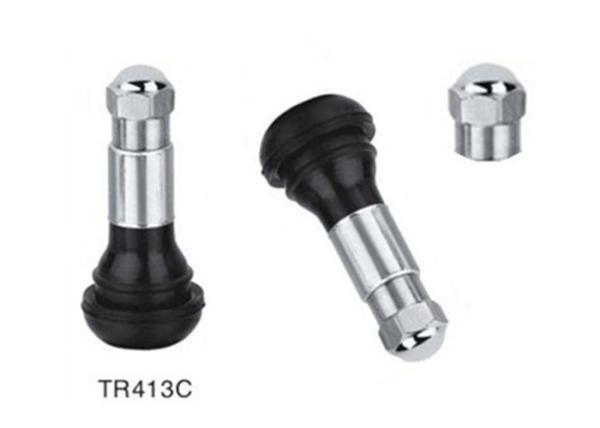 Tubeless Snap In Valve Stem Chrome Sleeve And Cap TR413C Brass Stem