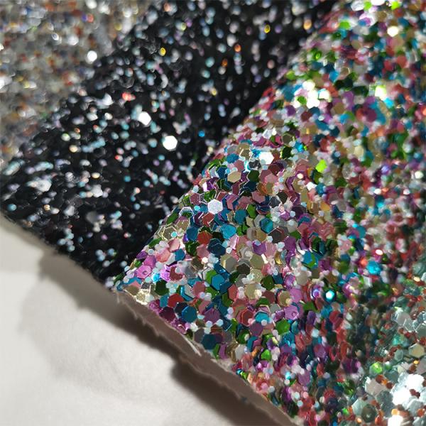 Eco-friendly colorful hexagon Grade 3 Chunky Glitter Leather Fabric For wallpaper Shoes bags