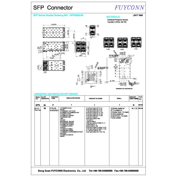2x2 Ports 80Pin Female SFP Connector with Light Pipe