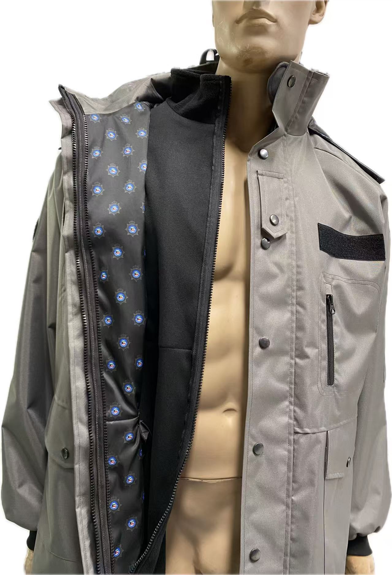 3-in-1 Waterproof Security Jacket with Detachable Fleece Liner & Epaulettes for Winter Duty Patrol
