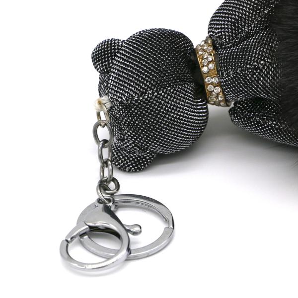 3D Bear Doll Key Ring Silver Reflective Cloth Material Filled Cotton 13cm Size