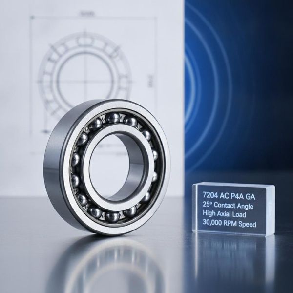 7204 AC P4A GA Angular Contact Ball Bearing with 25° Contact Angle for High Axial Load and 30,000 RPM Speed