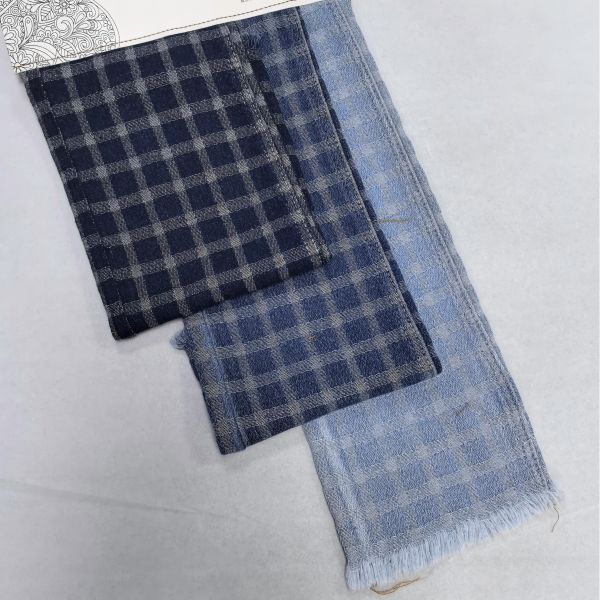 Gingham Jacquard  Dark Blue Washed Denim Fabric  For Fashion Jeans 10OZ