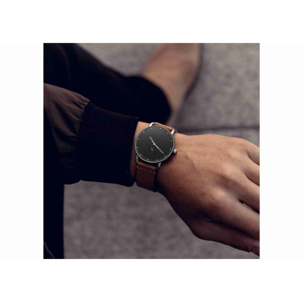 Tan leather wrist watch japan movt quartz watch stainless steel bezel