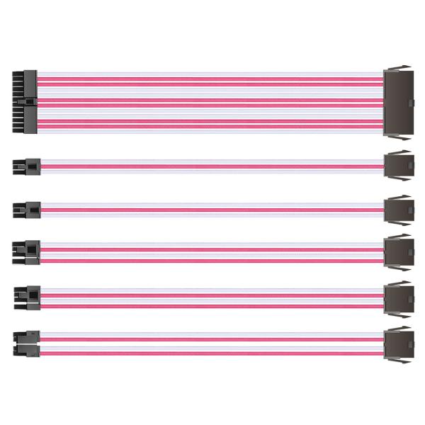 Pink&white jacketed wire Sleeved Extension Cable Kit ATX CPU PCI-E Extension Power Supply Cable