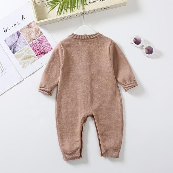 Custom Fall Winter White Pattern Long Sleeve Infant 100% Cotton Clothes Jumpsuit Toddler Knitted Baby Sweater Romper